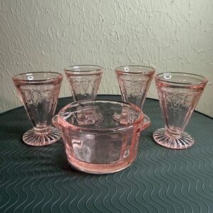 VTG Mosser Jennifer Miniature Set #7 Pink Glass Ice Cream Sundae & Bucket